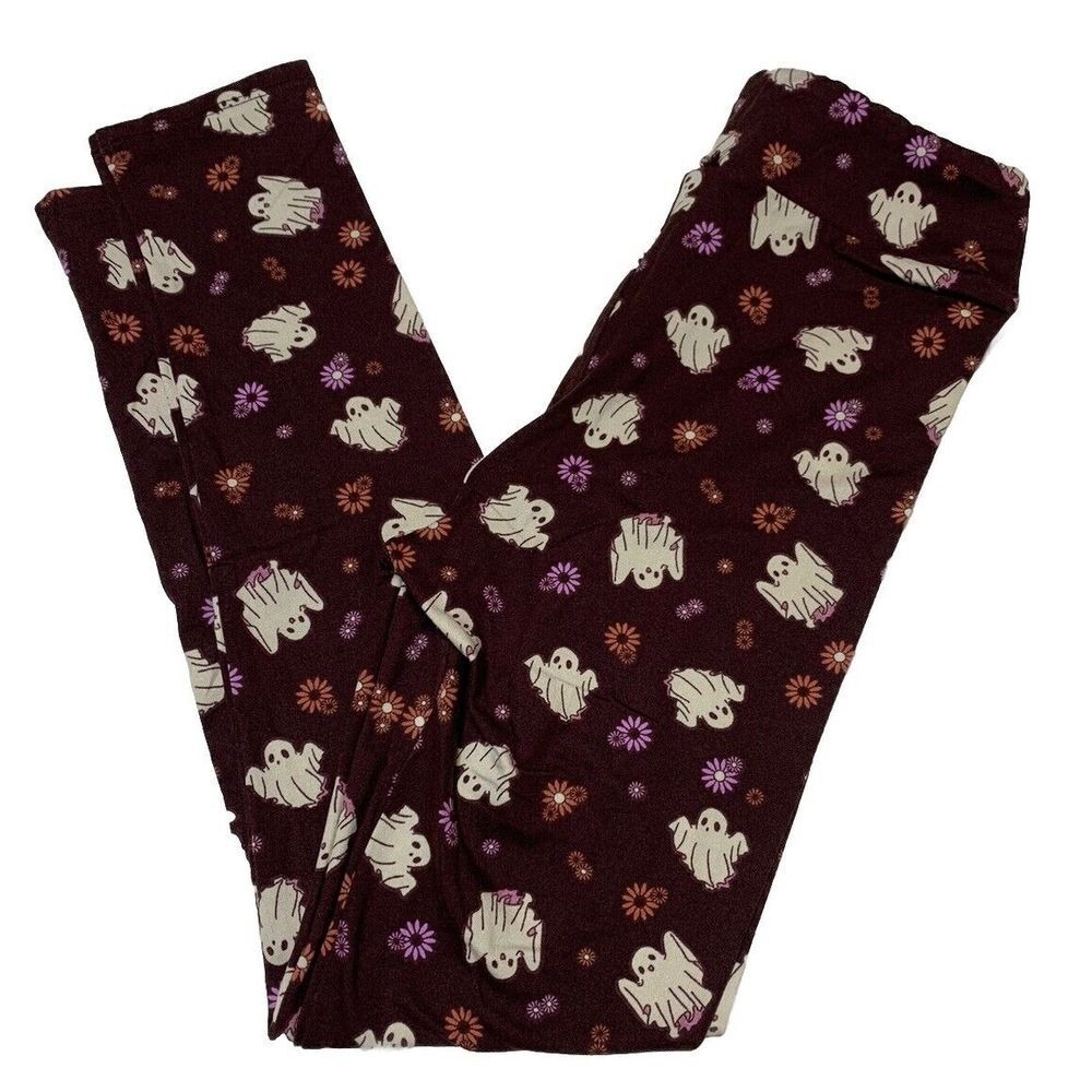 LuLaRoe Girls‎ Leggings L/XL Halloween Brown Purple Floral Ghosts Size 7-12 NEW